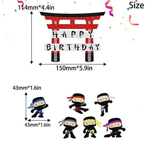 7 Pieces Ninja Happy Birthday Cake Topper Decor Kit - Kung Fu Ninja Competition Theme Samurai Birthday Party Decoration #TOP1