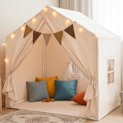Little Dove Kids Play Tent with Star Lights & 2 Windows, Large Reading Nook & Playhouse for Indoor...