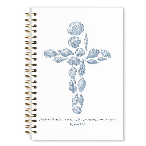 Shescrzionu Seashell Cross bible journal christian notebook for Women, prayer journal, Psalm 93:4 Faith Based religious gifts for women, Scripture notebook for bible study and Church Notes-C19