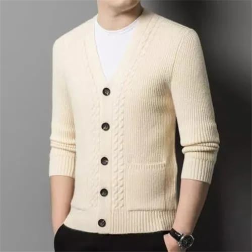 Men’S V-Neck Knit Cardigan Sweater with Button Pockets Fashion Casual Slim Long Sleeve Single Breasted Outerwear3