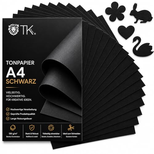 100x Blatt A4 Tonpapier - 220 g/m Papier - Tonkarton Bastelpapier & Bastelkarton zum Basteln & Gestalten - schwarz Papier (100x Tonpapier schwarz)