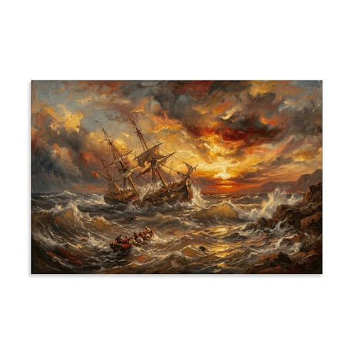 Póster de barco de vela vintage para decorar salones con arte náutico romántico