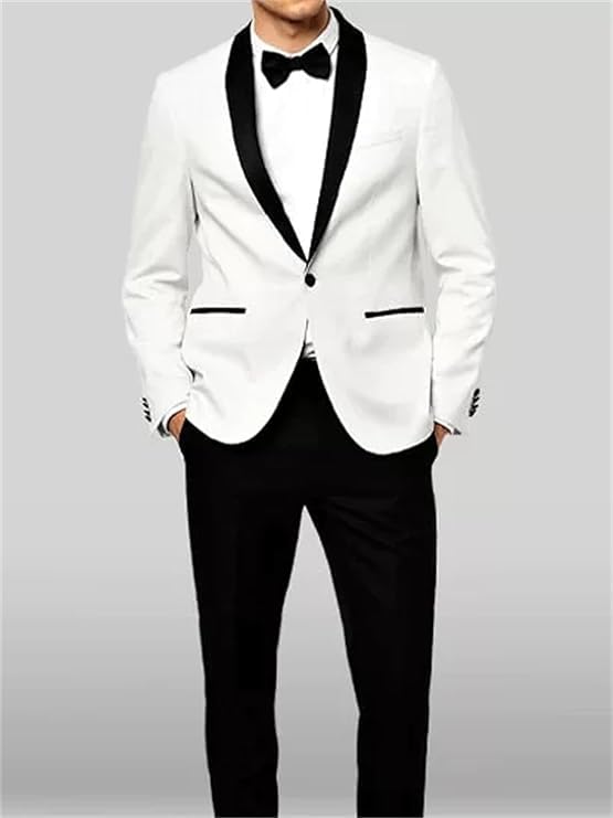 Men's Two Piece Slim Fit Suit Formal Business Casual 1 Button Tuxedo Shawl Collar Groomsmen Jacket Blazer Pants3