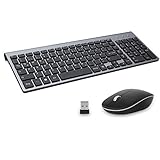 【Super Leises Tippen】 Die Kabellose Tastatur besteht aus einer Aluminiumlegierung, um die Tastatur beim Tippen stabiler, leiser und angenehmer zu machen. Silent Maus Klick und leises Tastatur Tippen. Sorgen Sie sich nicht mehr darum, andere beim Arbeiten oder Spielen zu stören.