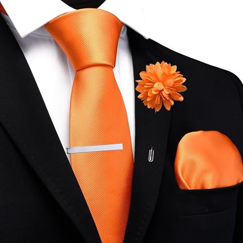 Image of Branduce 3.15 inch（8cm） Solid Formal Tie and Pocket Square Plain Necktie Lapel Pin and Tie Clip Set for Men