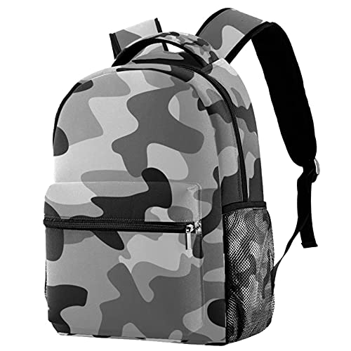 Sac à dos de voyage avec porte-bouteille ergonomique et grand compartiment camouflage gris