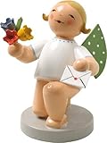 Handbemalt Wendt & Kuhn Handbemalter Engel aus Holz mit Buchstabe - Miniaturfigur - Made in Germany - Sammlerstück - Weiß/Opulenter Garten