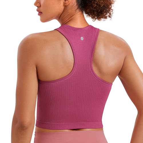 Image of CRZ YOGA Seamless Rib Racerback Crop Tank | Light Support, Removable Pads, Yoga, Ribbed, Racerback, Longline Sports Bras for Women