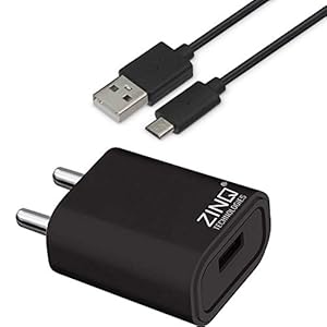Zinq 2A Single Port Mobile Charger with 1Mtr USB Cable Included (Black)