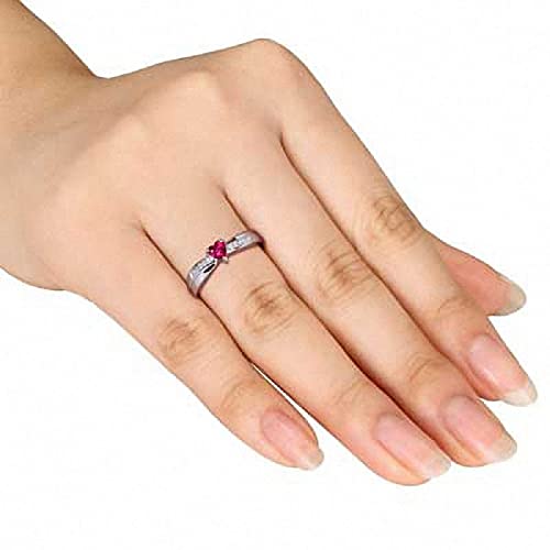 SILVER_MINE 4.0mm Heart-Shaped Ruby & Clear CZ Diamond Womens Promise Wedding Ring In 14K White Gold Plated3
