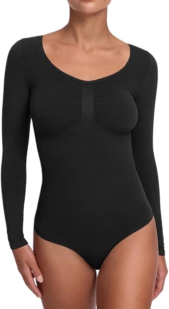 CFab Shapewear Women's Long-Sleeved Bodysuit with G-String Strong Shaping