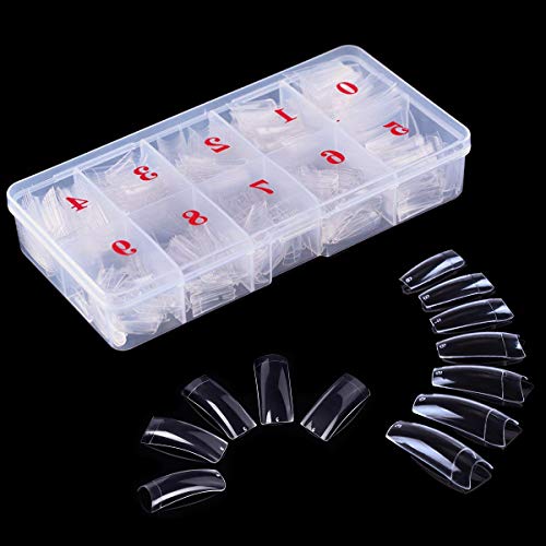 Nail Tips for Acrylic Nails, Ksndurn 500 Pcs False Nails with Glue, Clear French Fake Nails - Acrylic Half Cover French Fake Nails, DIY Nail Art at Home with Gift
