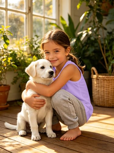 Image of Girls Sleeveless Basic Tank Tops Round Neck Tanks | 5-14 Years, Kids Loose Crewneck Tanks, Cute Classic Top, Lightweight Soft and Breathable, Casual Daily Wear