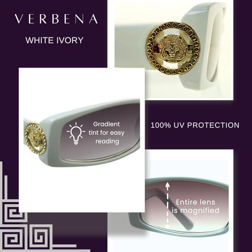 Image of proSPORT Full Lens Reading Sunglass Tinted Readers Women Small Gold or Silver Lion Crest Medusa Emblem Logo NOT BIFOCAL