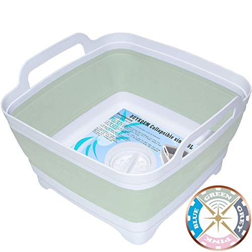 DUYKQEM Dish Basin Collapsible with Drain Plug Carry Handles for 9 L Capacity