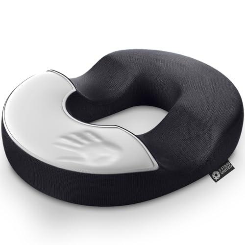5 Star United Memory Foam Donut Kissen gegen Hämorrhoiden & Steißbeinschmerzen, ergonomische U-Form, rutschfest, waschbarer Bezug – Schwarz Klein
