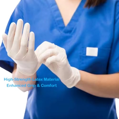 Image of adbeni Latex Hand Gloves | Powdered Non-Sterile Disposable | Comfortable Fit & Grip | Suitable for Medical Examination, Clinics, Nursing, Labs, Chemist Counters & Hygiene Use | Medium | Pack of 10