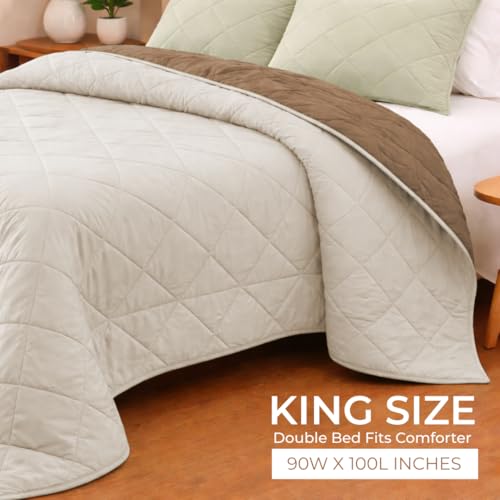Image of King Size Comforter for Double Bed, 220 GSM Soft Microfiber AC Comforter, All Season Lightweight Reversible Blanket Bed Quilt, Premium Bedding, 90 x 100 Inch, Cream-Light Brown