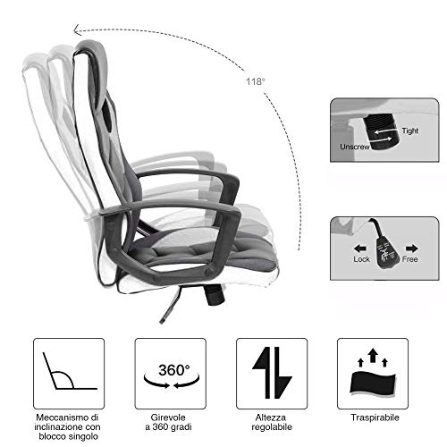 Poltrona Presidenziale Ergonomica Sedia Gaming Racing da Scrivana in Eco Pelle Arredo Ufficio Casa Cameretta Sala Riunioni Regolabile in Altezza Girevole e Direzionale - Sedia gaming - Immagine 3