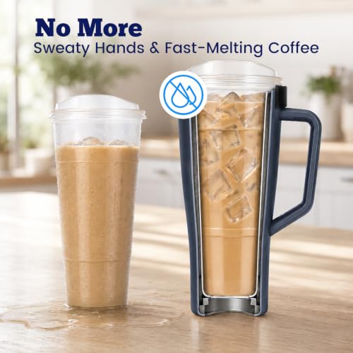 HASHMUST Universal Iced Coffee Sleeve Insulator, 28oz Stainless Steel To Go Tumbler Reusable 3-IN-1 Insulated Cup Holder Fits Most Disposable Cups Small Medium Large Cup - Navy Blue by HASHMUST - Used condition - Image 6
