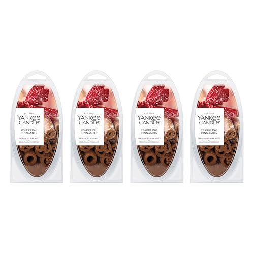 Yankee Candle Scented Wax Melts for Wax Warmers Long Lasting Home Fragrance Odor Eliminating Wax Cubes Sparkling Cinnamon 6 Count (Pack of 4)