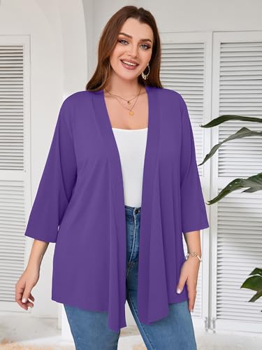 Image of AusLook Women's Plus Size Lightweight Open Front Cardigan 3 /4 Sleeve Cover Ups Shrugs Shawls and Wraps Kimono Jacket Coat