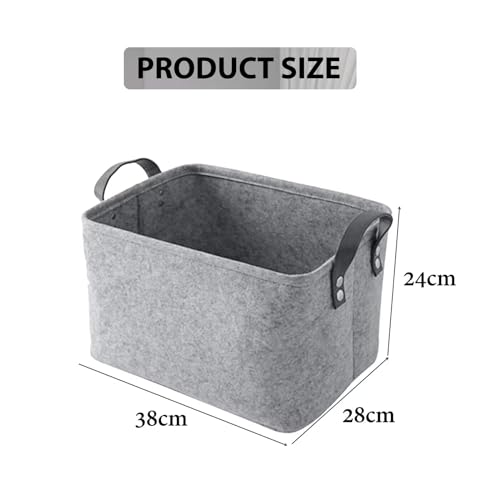 felt storage basket,Filz Aufbewahrungsbox,Filzkorb Grau Rechteck,Faltbar, mit Zwei Weichen Griffen,für Kleidung, Handtücher, Accessoires und Kinderspielzeug aufzubewahren,Groß 38 x 28 x 24 cm