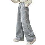 Jogginghose Mädchen Straight Sweatpants Loose Sporthose Atmungsaktiv Elastischem Bund Baggy Hose Lässige Freizeithose Einfarbig Teenager Gummibund Outdoorhose Sommer Kinder 00 Grau 160