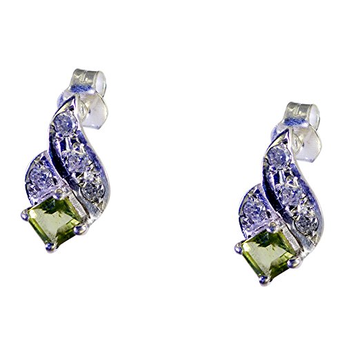 Boucles d'oreilles péridot naturel et argent carrées pour femme