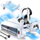 Tokluck PS5 水平スタンド 3段階冷却ファン付き Playstation 5コンソール PS5アクセサリー 冷却スタンド PS5コントローラー充電器 PS5冷却ステーション ヘッドセットホルダーとネジ付き USB-Cケーブル付き ホワイト