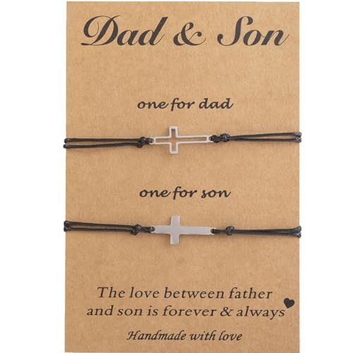 CERSLIMO Mother Father Gifts from Daughter Son - Father and Son Cross Matching Bracelets Set 2 | Dad Christmas Gitfs Jewellery