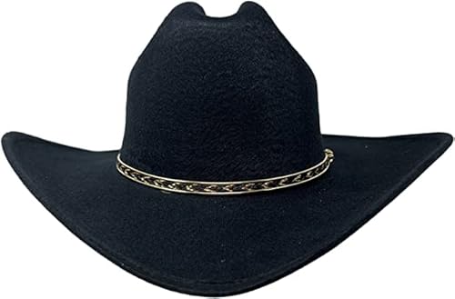 Faux Felt Wide Brim Western Cowboy Hat Elastic Band-Black-S/M #TOP3