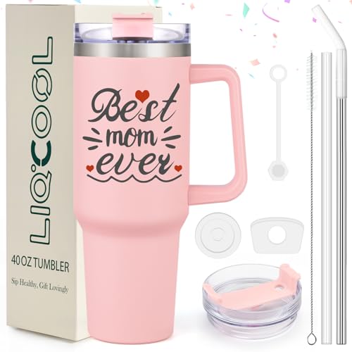LiqCool Mothers Day Gifts - 40 Oz Best Mom Ever Tumbler, Gifts for Mom from Daughter Son, Unique Mother's Day Gift Ideas for Wife Mom, Popular Gift Cup for Women(Pink)