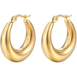 Pendientes Aros Dorados Gruesos JUZICHEN Pendientes Aro Mujer, Pendientes Acero Inoxidable Mujer, Pendientes Dorados Gruesos, Pendientes Hipoalergénicos, Pendientes Aro, Pendientes Mujer, Para Mujer Niña (Estilo C)