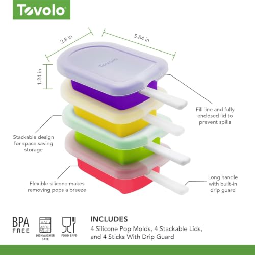 Image of Tovolo Stackable Popsicle Molds with Sticks 4 Pack Reusable Silicone Homemade Pop Maker Mold for Kids Toddlers BPA Free, Mess Free Easy Clean Drip Free Dishwasher Safe Popsicle Molds with Sticks