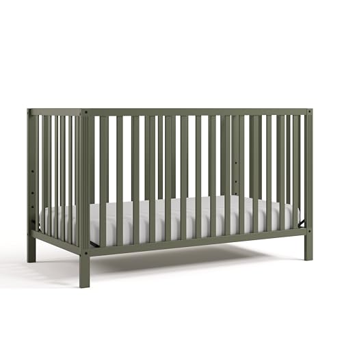Image of Storkcraft Morningside 5-in-1 Convertible Crib, Olive | GREENGUARD Gold Certified, Fits Standard Crib Mattress, Converts to Toddler Bed, Daybed and Full Bed, 4 Mattress Heights