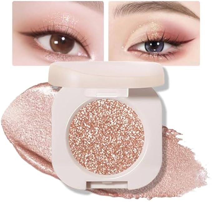 Single Nude Rose Gold Shimmer Eyeshadow,Bright High Pigment Intense Monochrome Eye Shadow,Apply Makeup Easily,Glitter Pressed Powder Single Eyeshadow,24 Hour Eye Makeup Longwear Waterproof,Blendable