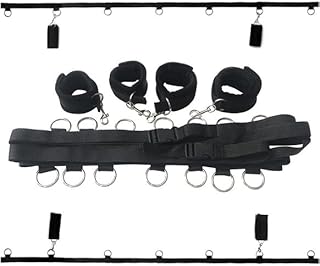 QiKKago Nylon Negro 2 Correas Rectas Al Lado De La Cama, con 4 Guantes De Manga De Nylon, Conexiones De Hebillas, Regalos para Parejas, F3