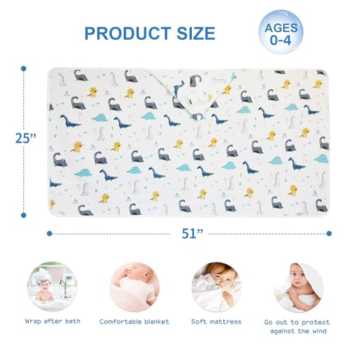 Image of Muslin Hooded Towel Made from Organic Cotton 6-Layer Cotton Bath Towel, Soft Bath Towels 25x51inches for Toddler Baby and 0-4 Years Old Kids Dinosaur