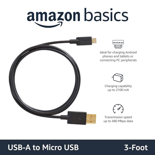 Image of Amazon Basics 10-Pack USB-A to Micro USB Charging Cable, 480Mbps Transfer Speed, Gold-Plated Plugs, USB 2.0, 3 Foot, Black