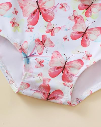 Image of Toddler Girl Swimsuit Baby Girl Bathing Suit Long Sleeve Floral Zipper One-Piece Rash Guard Swimsuit with Hat