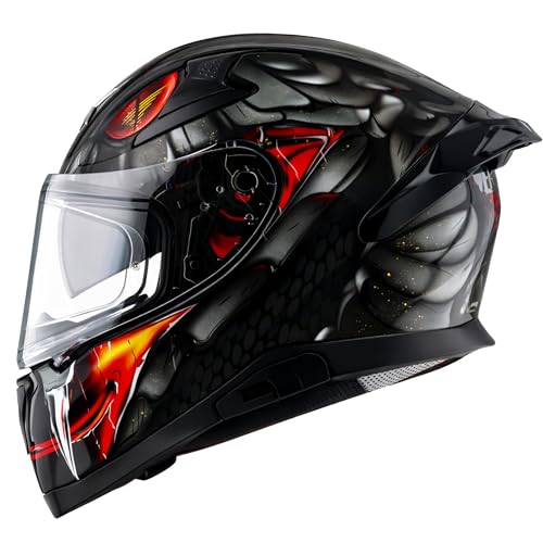 Image of Axor Apex Venomous ISI ECE DOT Certified Full Face Dual Visor Helmet for Men and Women with Pinlock Fitted Outer Clear Visor and Inner Smoke Sun Visor Black Grey(L)