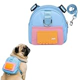 Coleira mochila com guia para cães. Com dispensador de saquinhos para fezes. Ajustável para cães pequeno e médio porte – ideal para viagens, trilhas e passeios diários. (Azul)