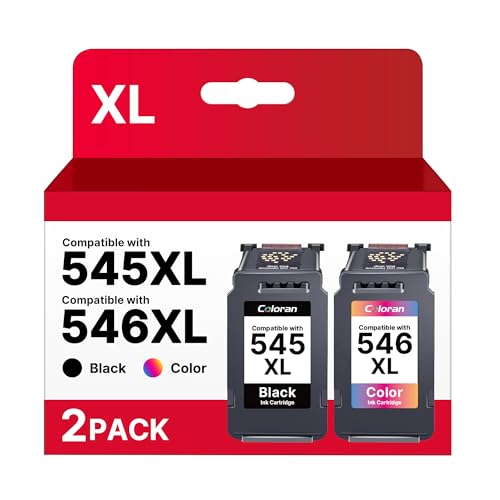 Coloran PG-545XL CL-546XL Ink Cartridges Replacement for Canon 545XL 546XL for PixmaTS3350 TS3355 TS3150 TS3450 TS3451 TR4650 MG3050 TS3351 MG2550S MG2950 TS3452 MX495 (1 Black, 1 Colour)