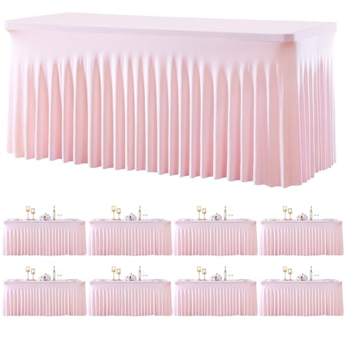 8 Pack Pink Table Cloth for 6 Foot Rectangle Tables Spandex Fitted Tablecloth 6ft Stretch Table Covers Skirt Pink Banquet Tablecloths Wrinkle Free Tablecloth for Party Wedding Birthday Event by Tao-Ge - Used condition - US$118.09