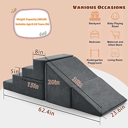 Image of jela Toddler Counch Slide Indoor Playground Set, Safe Soft Foam Climbing Blocks with Slide Stairs, Climbing Blocks Toys for Toddlers 1-3 Climbing and Crawling (Grey)