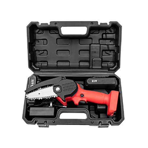 Mini tronçonneuse électrique 4 pouces sans fil Avec chargeur et 2 scies à main à batterie 21v,Vitesse de coupe réglable pour la coupe du bois, l'élagage des arbres et le jardin,Rouge