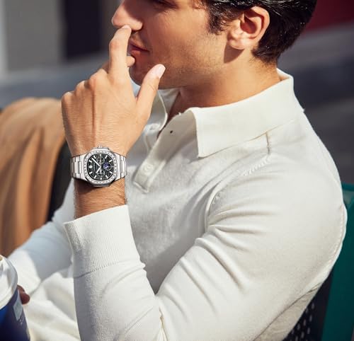 Image of Sapphero Watches for Men Waterproof Luminous Watches with Date Dial Chronograph Analog Quartz Movement Steel Stainless Business Wrist Watches Mens Gifts