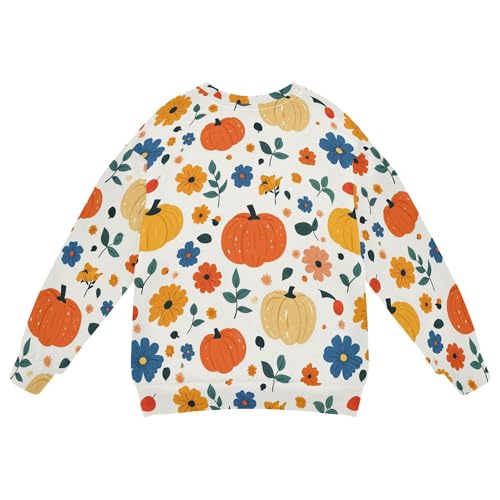 JUNZAN Autumn Pumpkins Flowers Retro Big Boys Pullover Hoodie Long Sleeve Kids Pullover Hoodie Camping 4T2