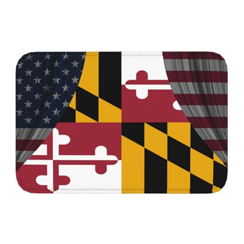 USA American and Maryland Flag Stage Curtain Art Thick Flannel Non Slip Door Mat for Outdoor Entrance Indoor Mud Room Rug Easy Clean Mat Patio Tapetes para Entrada 16x24in